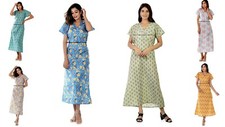 Indian Cotton Casual Flower Print Nightwear Gown,Sleepwear,Nightis,Nighty