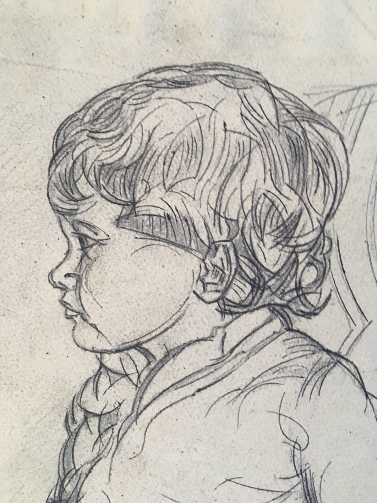 Beautiful drawing portrait child boy armchair on pencil paper Michel Rauly