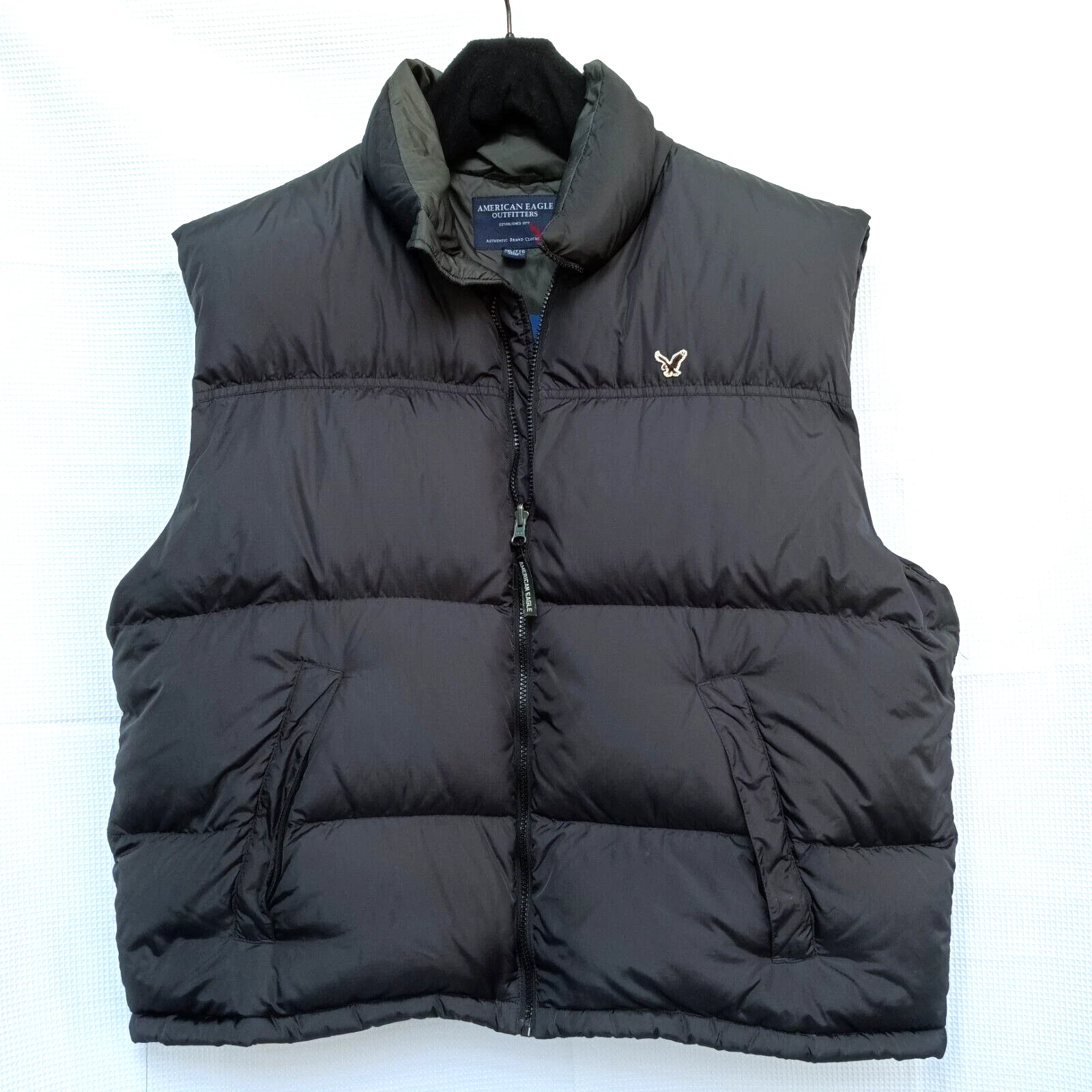 American Eagle Puffer Down Vest Men's Size 2XL Blue Reversible Logo Zip Pockets