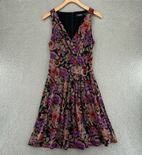 Lauren Ralph Lauren Dress Womens 2 Black Multi Floral Fit & Flare Surplice Knit
