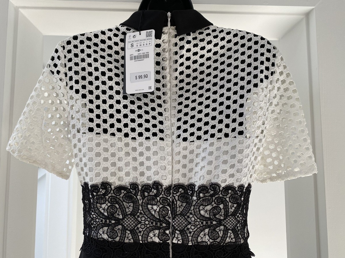 Zara White Black White Lace Dress Size S | eBay