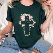 He Is Risen Floral Cross Easter Shirt, Christian Easter Shirt, Christian Gift