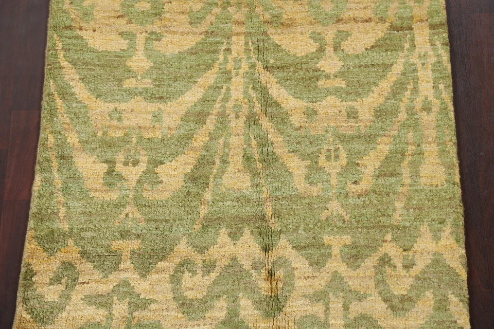 Geometric Transitional Moroccan Oriental Area Rug Hand-knotted LIGHT GREEN 4'x6' - Image 3 of 4