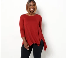 Attitudes by Renee Casknit Casa Comfy Side Dip Tunic-Scarlet-3X A489346