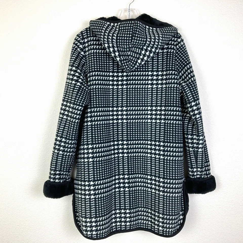 Ike Behar женщин с капюшоном Houndstooth пальто размер M черный белый искусственного меха подкладка - Изображение 4 из 4