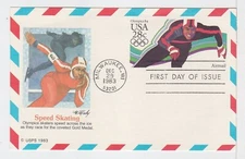 TurtlesTradingPost- Olympic Speed Skating 1983 #UXC21 FDC Airmail Card Fleetwood