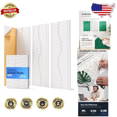 Eco-Friendly Acoustic Treatment Panels - Self-Adhesive Soundproofing, Pack of 6