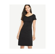 Ann Taylor Dress Wide V-neck Ponte Little Black Dress LBD 0 2 2P Petite