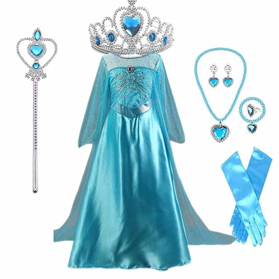 Disney Frozen Girl Costume Anna Elsa Queen Princess Birthday Party Evening Dress - Image 2 of 4