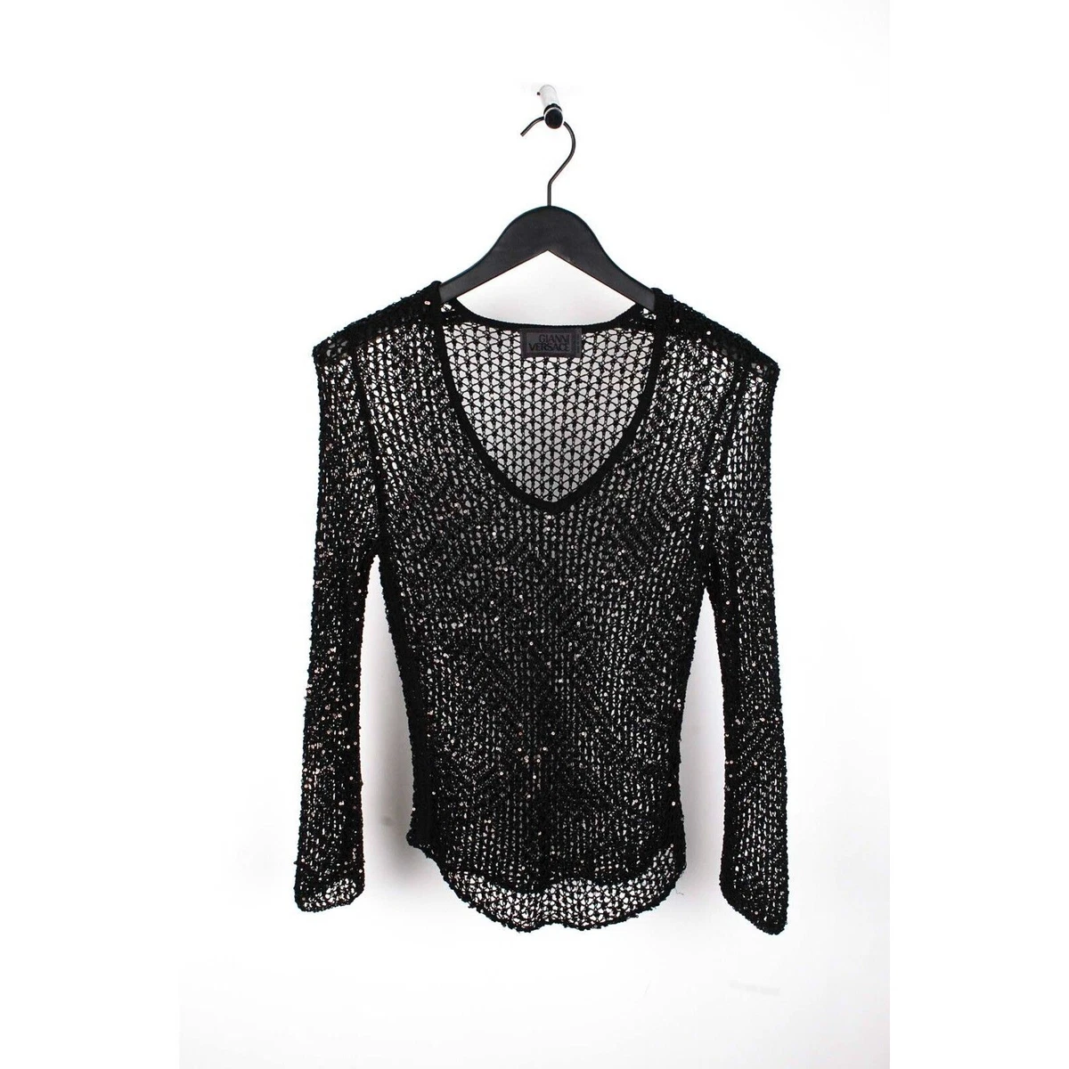 Gianni Versace Women Fishnet Sequin Stretch Knit Top Jumper Fits S M H2326