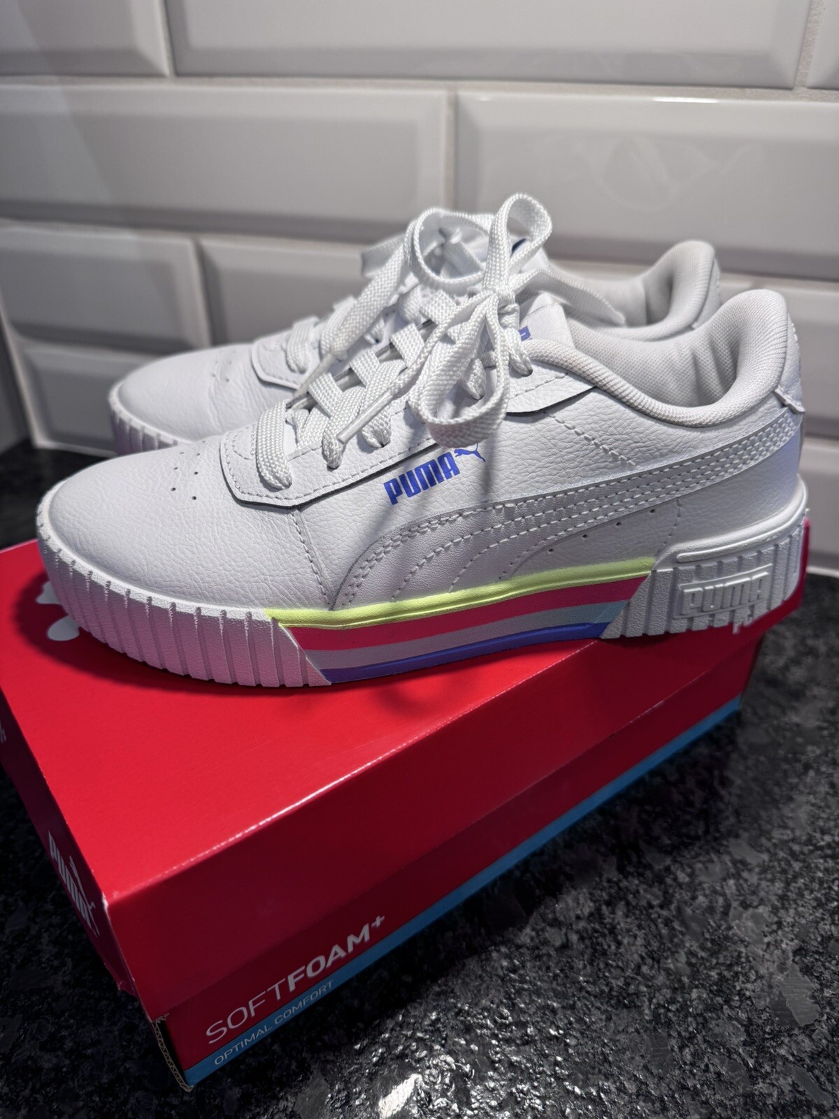 SAOLA Scarpe Puma Carina 2.0 Stripes Jr da bambina US 4.5 sneakers bianche multipiattaforma