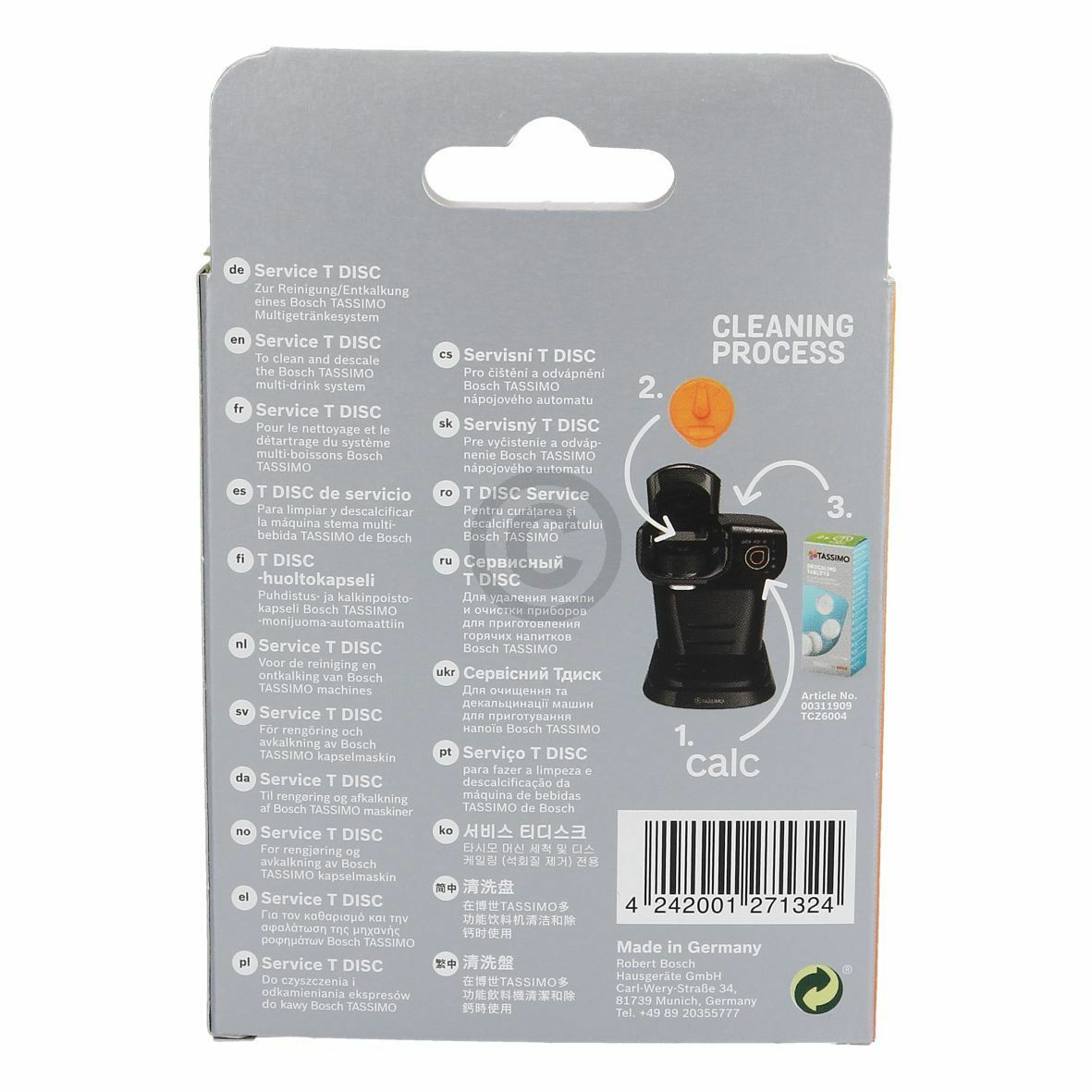 Bosch Tassimo Service T-Disc GELB Reinigung Entkalkung 00576836