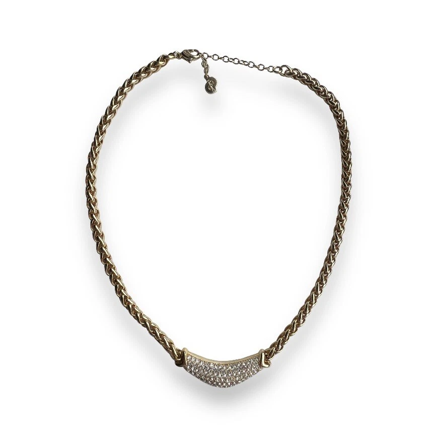 Collier Dior Vintage Ton Or Strass Diamant Chunky Déclaration Bijoux