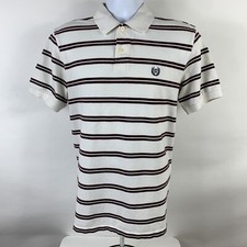 Chaps Polo Shirt Medium White Striped Short Sleeve Striped 100 Cotton Mesh Golf