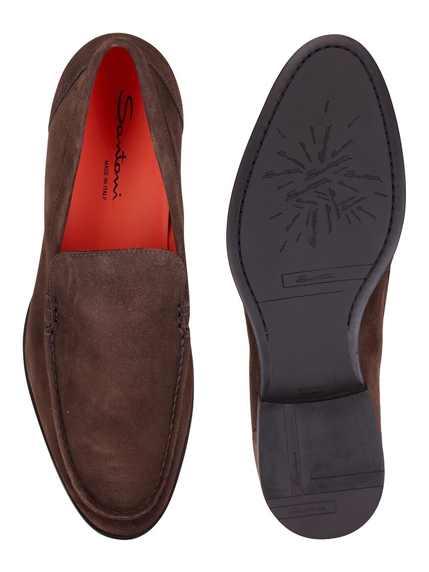 Santoni Faith Suede Loafers Dark Brown Size 9 Men display picture 1