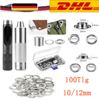 100 Tlg Einschlagstempel Ösen Werkzeug Planenösen Rundösen Metallösen 16/20MM