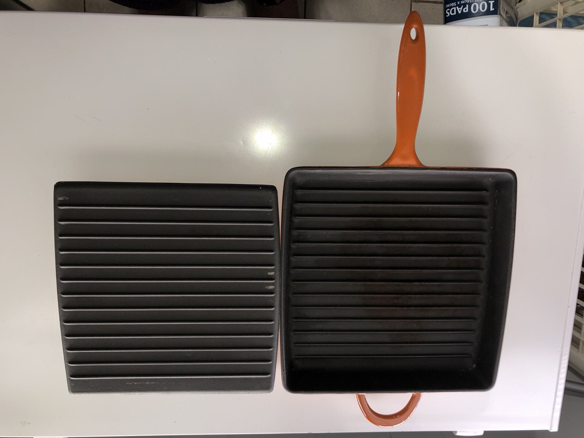 Mario Batali By Dansk Orange Enameled Cast Iron Grill Pan With