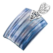 925 Sterling Silver Blue Mother Of Pearl Turbo Shell Sterling Pendant, 1 9/16"