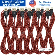 3/5/6Pack 6/10Ft USB Fast Charger Cable For iPhone 14 13 12 11 8 6 Charging Cord