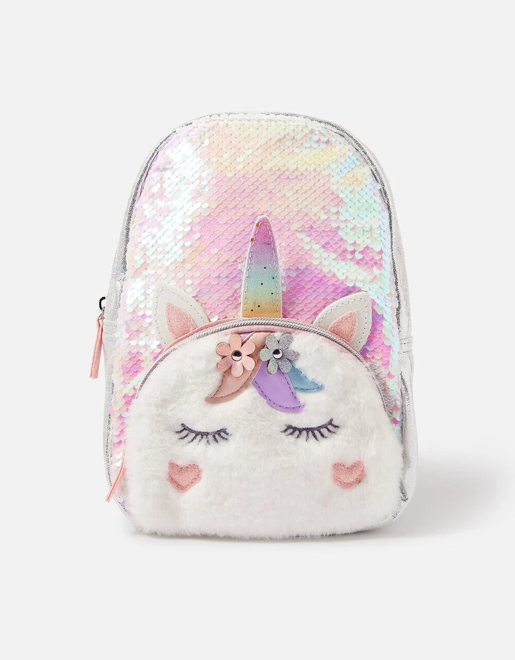 Accessorize girls unicorn fluffy backpack, small, new with tags, school