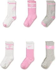 Size 10C-3Y - Nike unisex-child Everyday Cushioned Crew Socks 6 Pack Pink