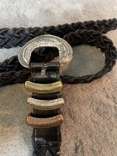 Streets Ahead Western Belt Leather Mens Black Braided Tri Color Metal Adjust 44  