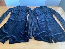 Set of 2 Women Black Velvet Biketard Dance Costume Sparkly Lace Sleeves Size S M