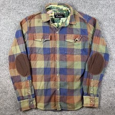Pladra Flannel Shirt Mens M Plaid Long Sleeve Button Up Elbow Patches USA Made
