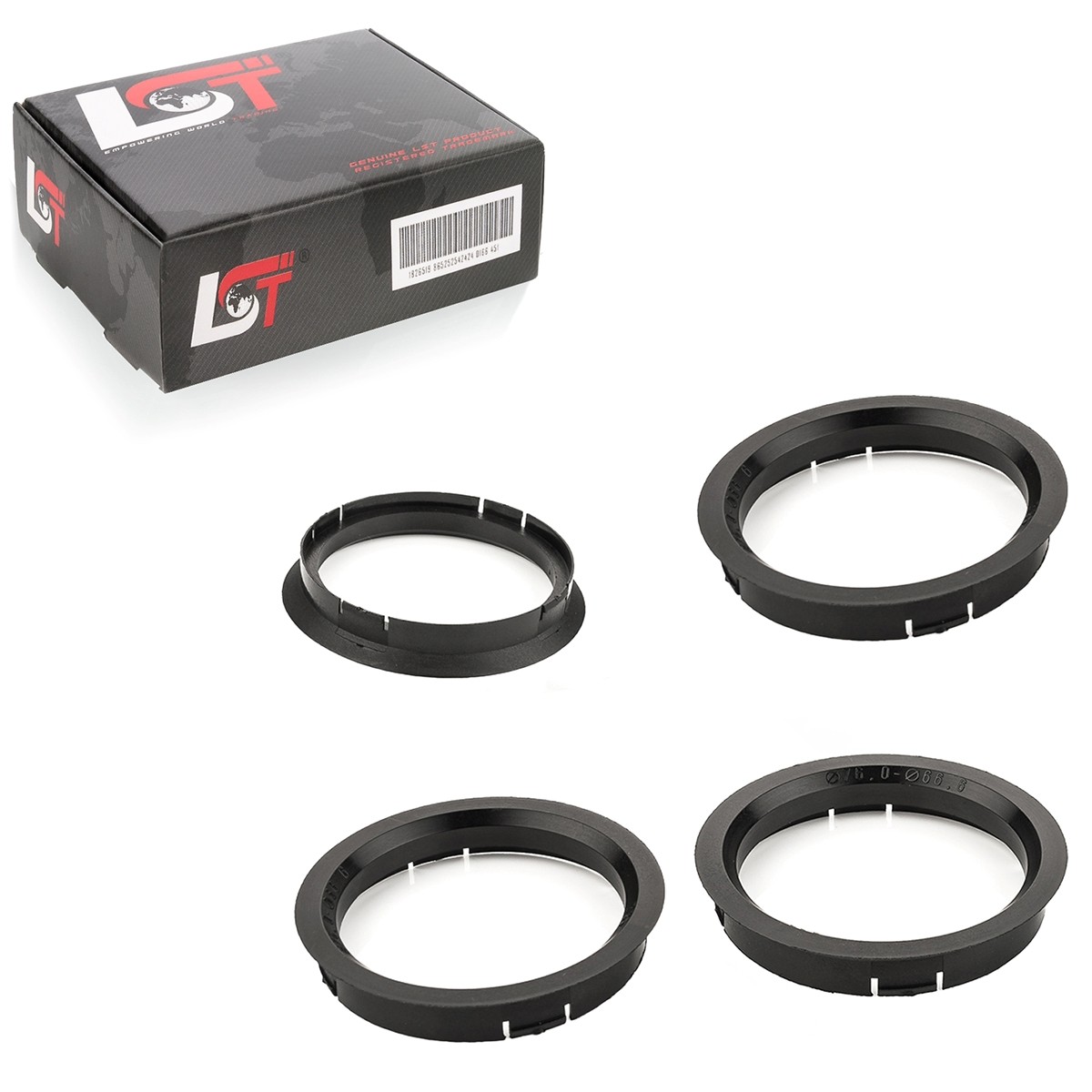 4x centering rings spacers black aluminum wheels Ø 76.0 - Ø 66.6 mm for Chrysler