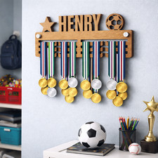 Personalise Soccer Medal Hanger Wood Football Holder Display Sign 9mm Heavy Duty