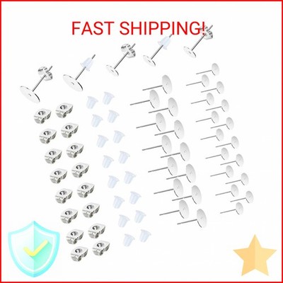 450PCS Earring Posts Stainless Steel Flat Pad,Hypoallergenic Stud Earrings with