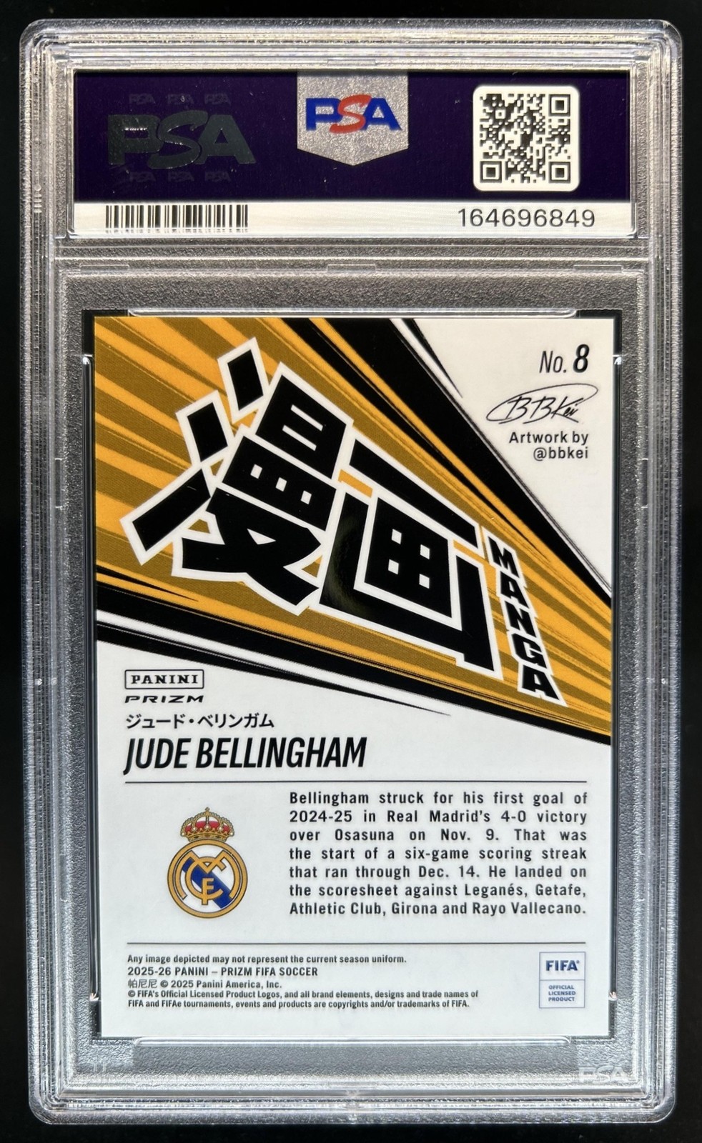 2025-26 Panini Prizm FIFA Jude Bellingham Manga SSP #8 Real Madrid PSA 10 view 2