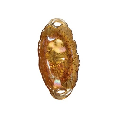 Vintage Indiana Glass Amber Carnival Lily Pons Oval Pickle Relish Dish Floral