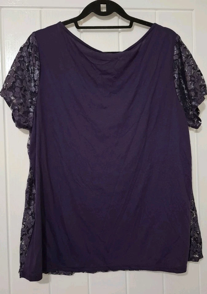 LADIES PURPLE LACE SPARKLE BLOUSE TOP SIZE 20 NEW WITH TAGS - Image 3 of 3