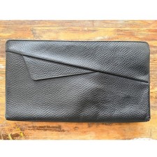 Vintage Black Leather Envelope Clutch Bag with Coin Purse Accessory