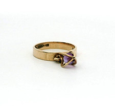 9ct Yellow Gold Dangle Ring Purple Amethyst Stone Size J UK Hallmark 1.9g