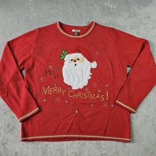 White Stag Christmas Sweater Women's Large Santa Textured Beard Red Grannycore