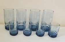 Saturn Blue Vintage Set Of 8 Tumblers & Juice Glasses By Anchor Hocking