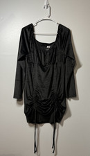 SO Women's Black Velvet Ruched Bodycon Mini Dress XL Long Sleeve