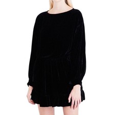 ULLA JOHNSON Black Velvet Ruffle Tasseled Mini Dress Long Sleeve Size 2