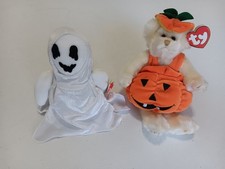 Lot of 2 original Haloween TY Beanie Babies - Sheets the Ghost & Carver the Bear