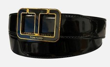 Tom Ford Mens Black T Buckle Glossy Leather B...