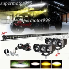Slim 50" LED Work Light Bar +4" Pods Wire Kit Fit Jeep Wrangler JL Gladiator JT