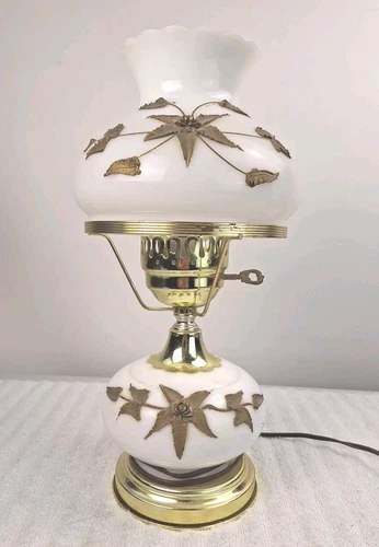 Vintage Milk Glass and Brass "Gone with the Wind" Table Lamp Brass Flowers