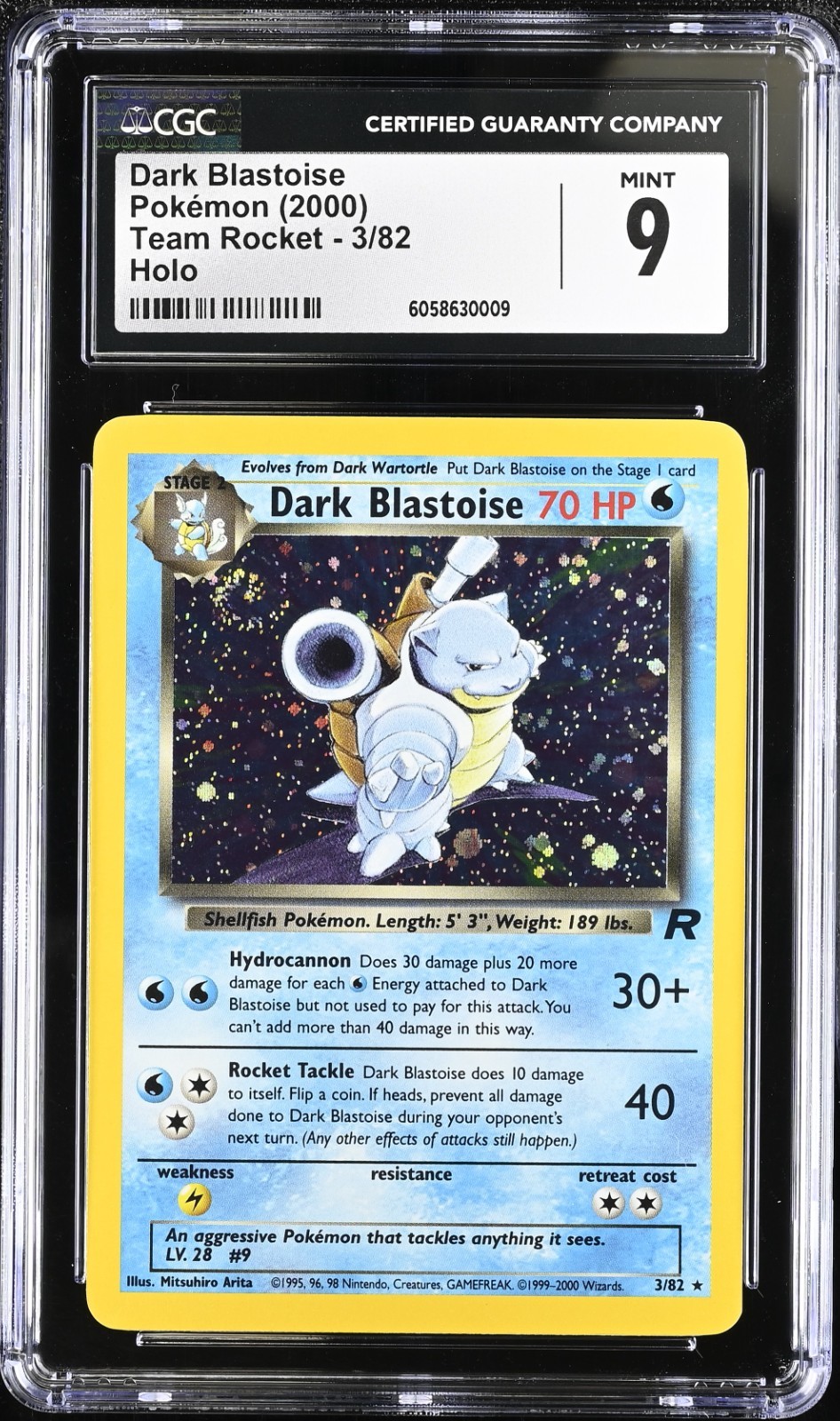 CGC 9 MINT Dark Blastoise 2000 Team Rocket 3/82 Holo Pokemon Card CANNON SWIRL