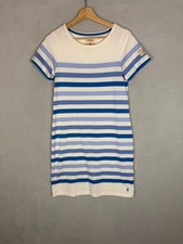 Joules, Women's White + Blue Stripe Short Sleeve T-shirt Dress, Size UK 8 - Used