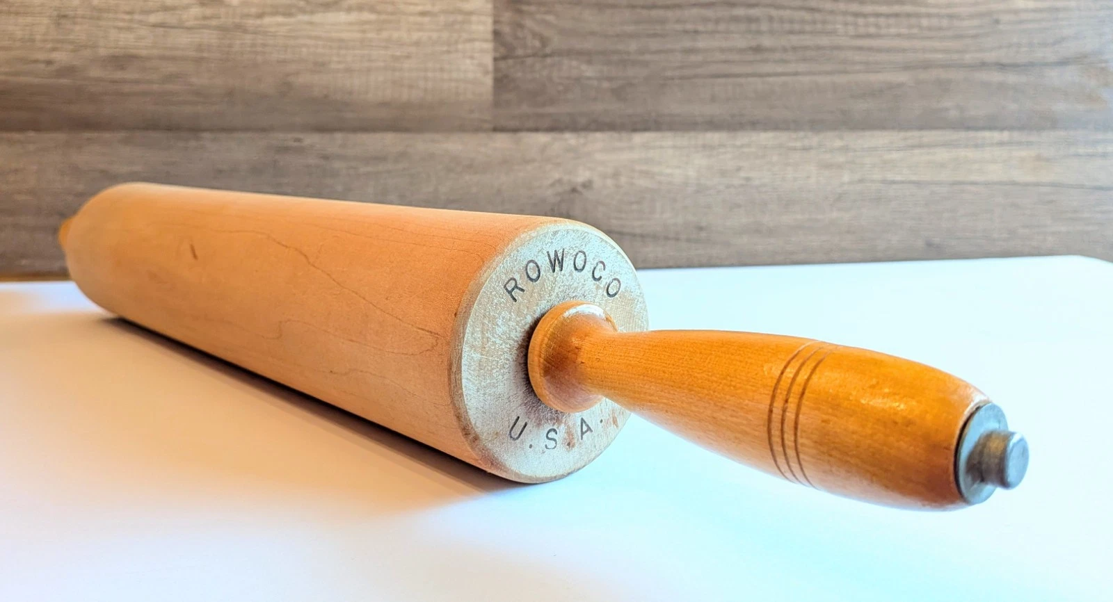 Large Vtg Rowoco U.S.A. Professional Rolling Pin, 25x3" Pastry Chef, Farmhouse