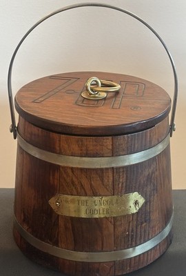 Vtg 7UP The Uncola Wooden Ice Bucket / Cooler Wood Barrel Soda Pop Advertising