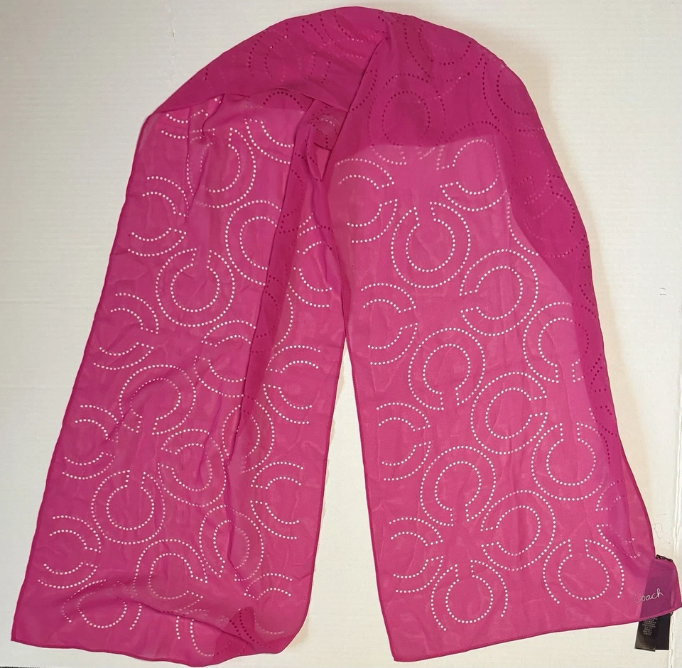 Coach Pink Signature C Logo Sheer Lightweight Scarf Wrap Gift NWOT - Image 2 of 4