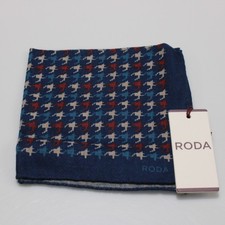 Roda NWT 100 Wool Pocket Square In Blue w/ Red, White  Blue Houndstooth